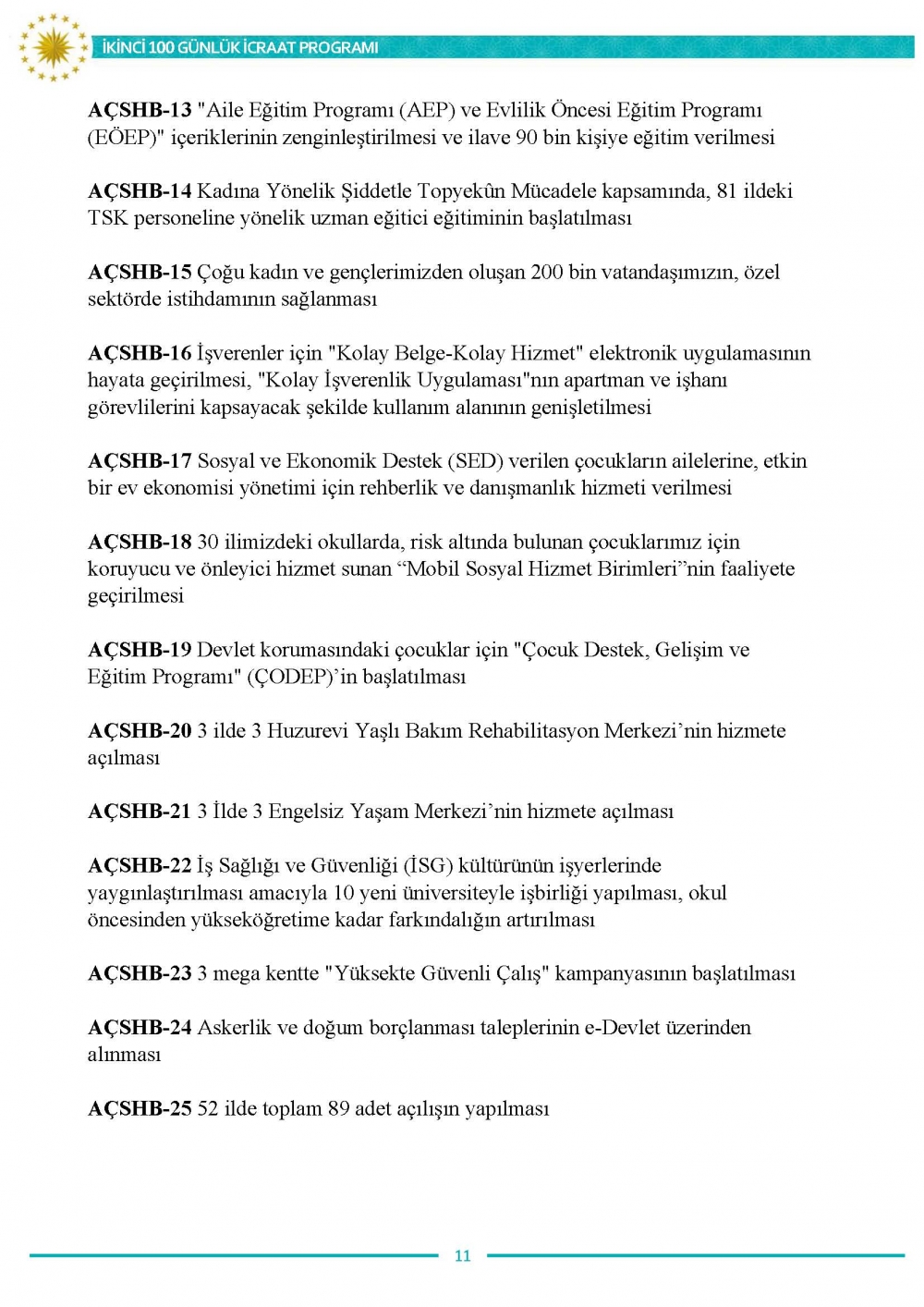 İkinci 100 günlük eylem planının tam metni 12