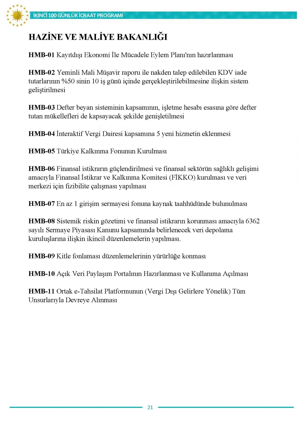 İkinci 100 günlük eylem planının tam metni 22