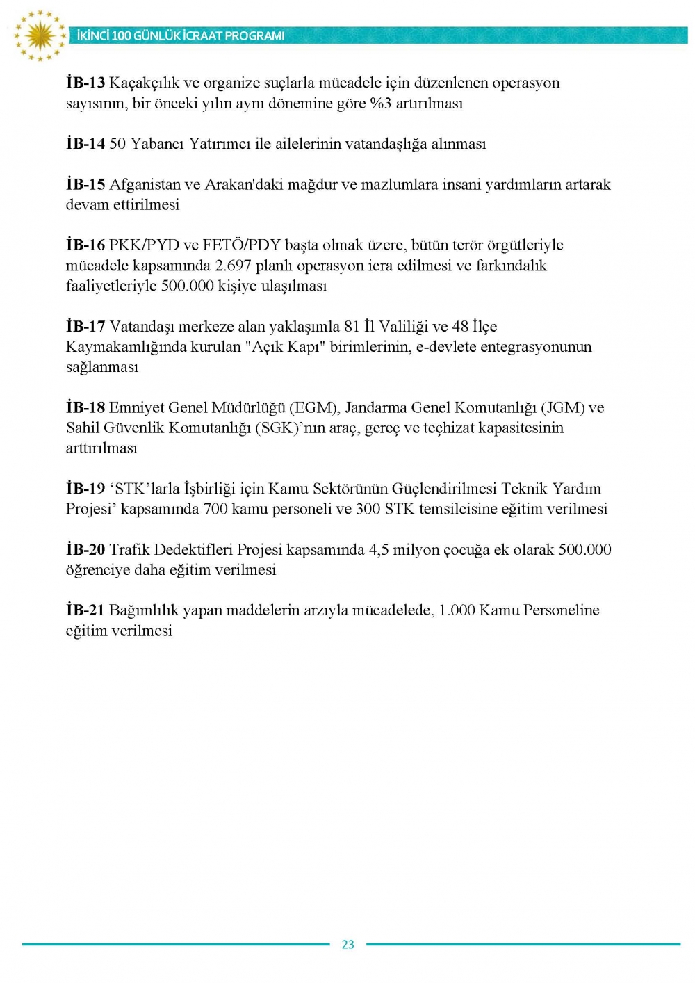 İkinci 100 günlük eylem planının tam metni 24