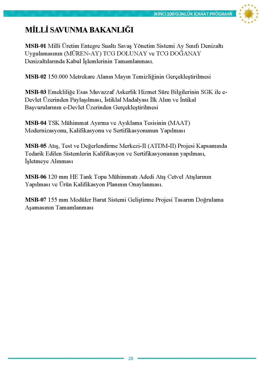 İkinci 100 günlük eylem planının tam metni 29