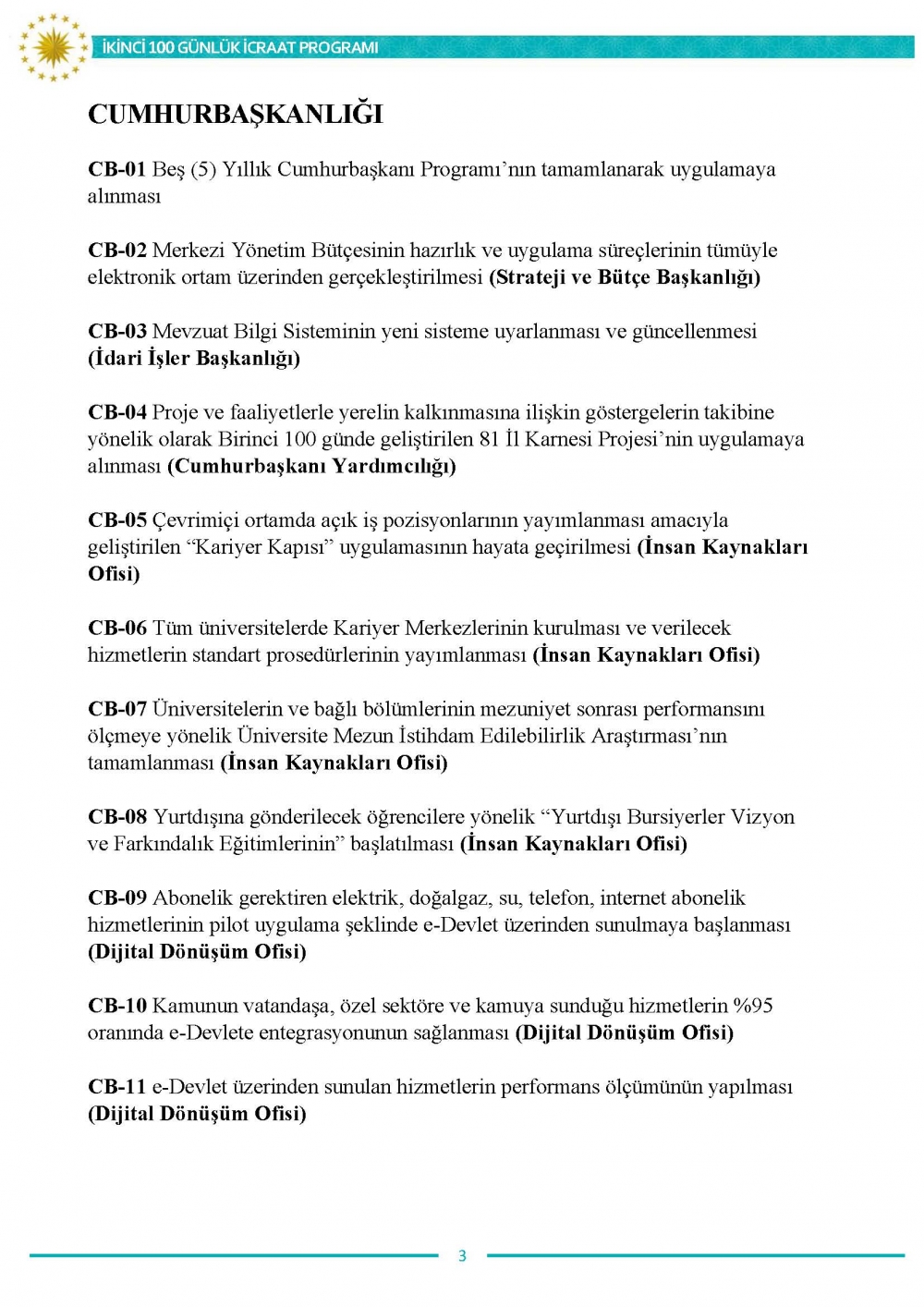 İkinci 100 günlük eylem planının tam metni 3
