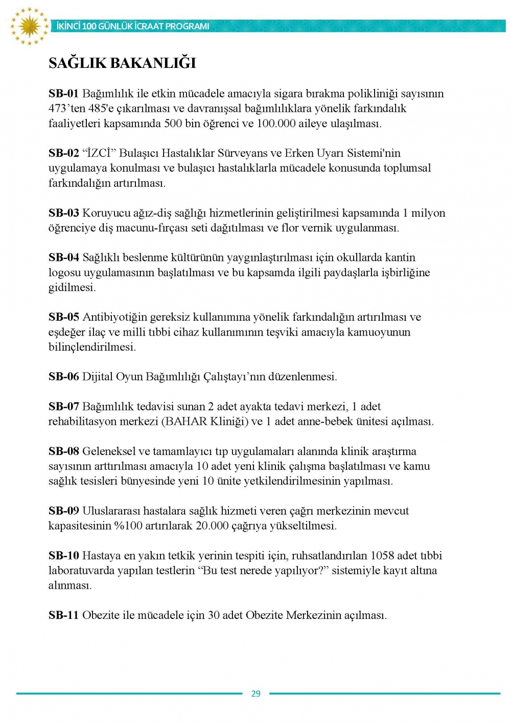 İkinci 100 günlük eylem planının tam metni 30