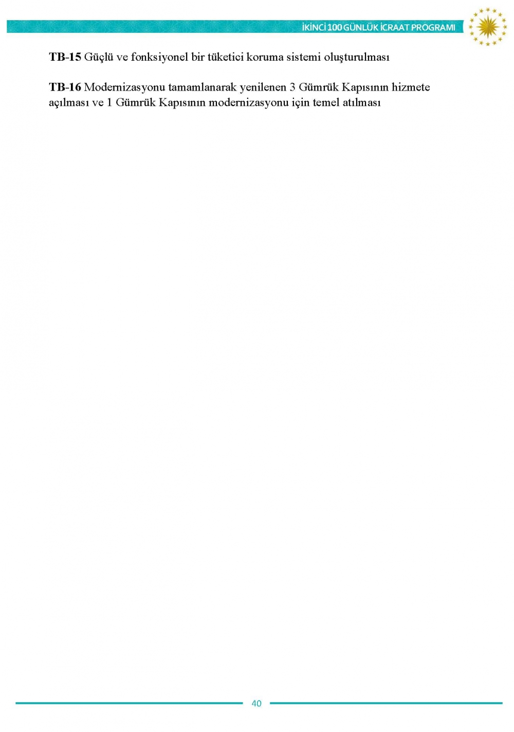 İkinci 100 günlük eylem planının tam metni 40