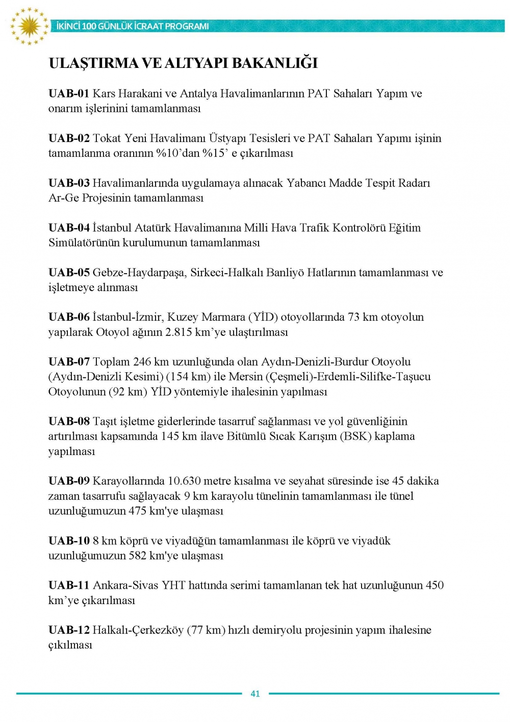 İkinci 100 günlük eylem planının tam metni 41