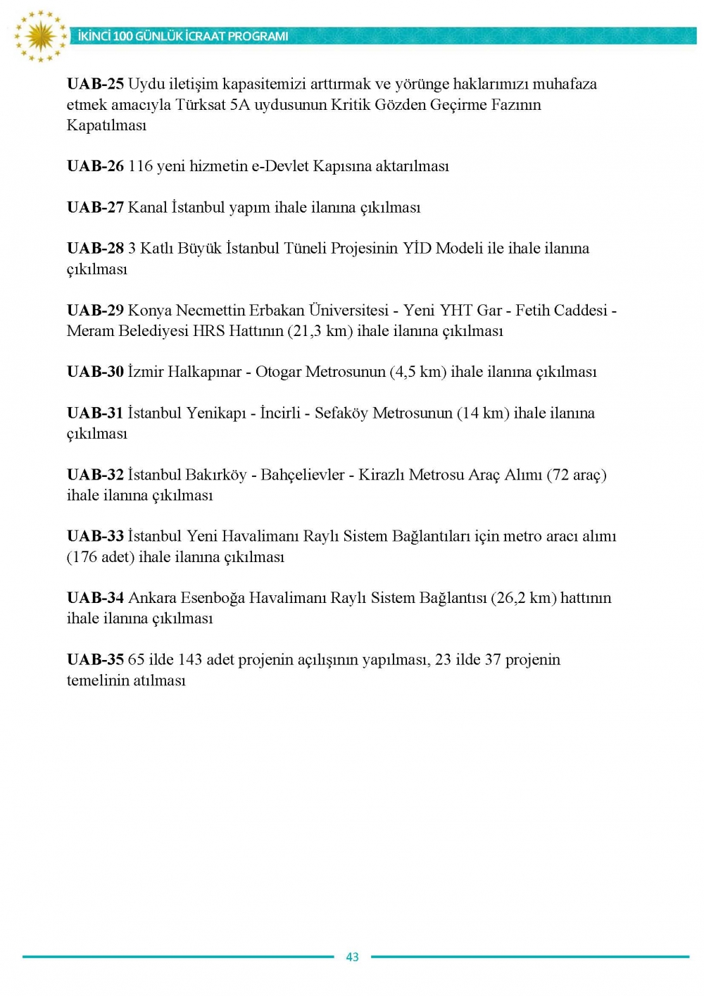 İkinci 100 günlük eylem planının tam metni 43