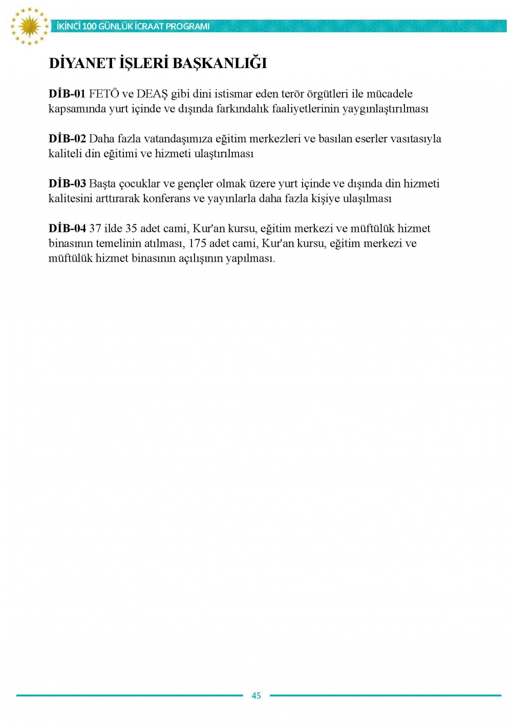 İkinci 100 günlük eylem planının tam metni 45