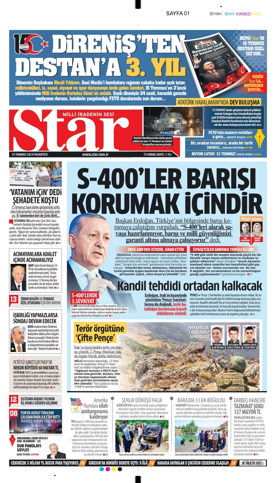 15 Temmuz 2019 Gazete Manşetleri 1