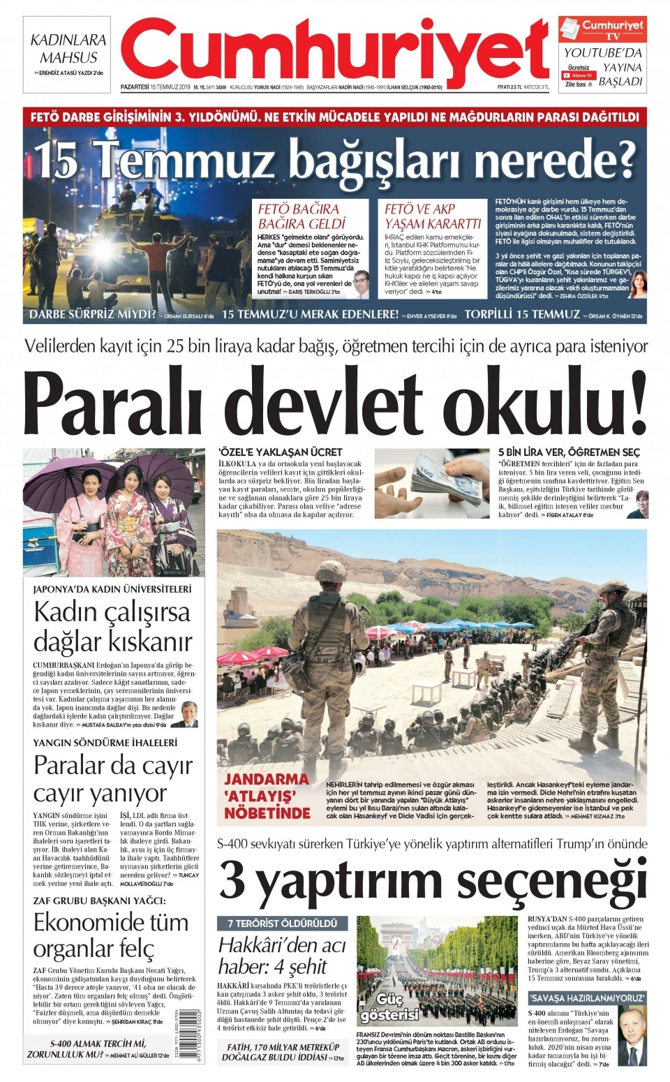 15 Temmuz 2019 Gazete Manşetleri 11