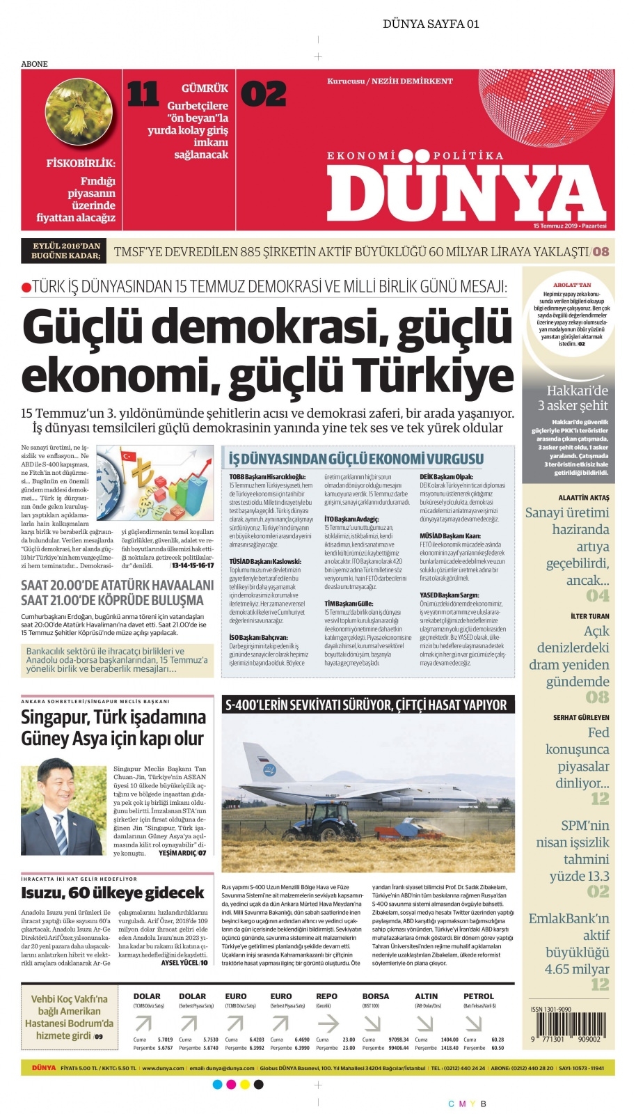 15 Temmuz 2019 Gazete Manşetleri 12