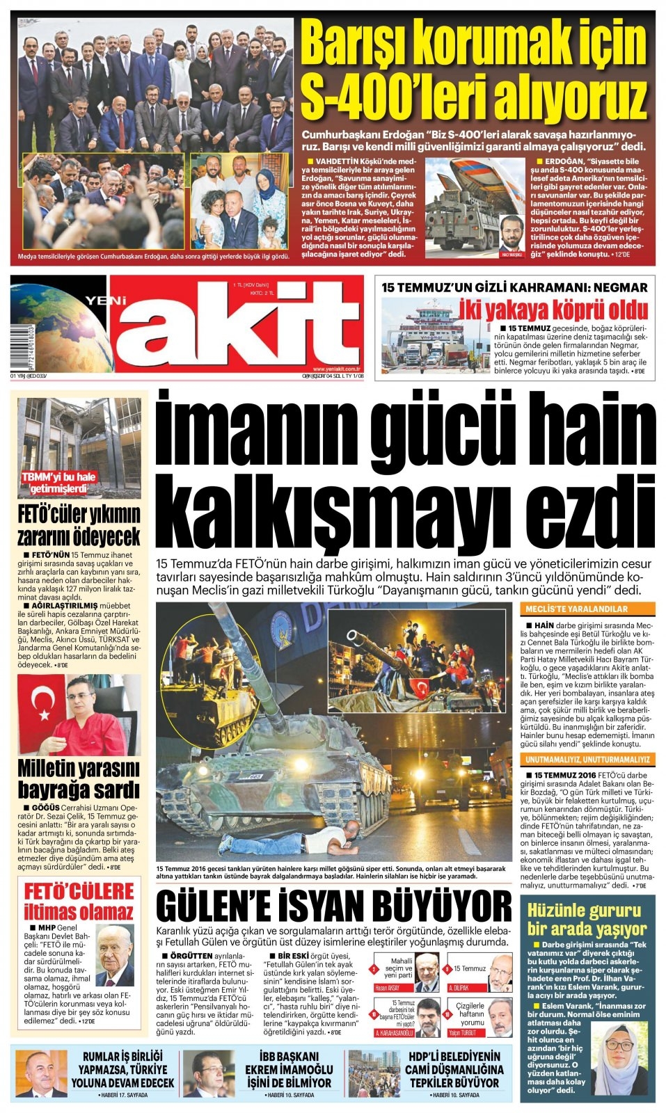 15 Temmuz 2019 Gazete Manşetleri 15