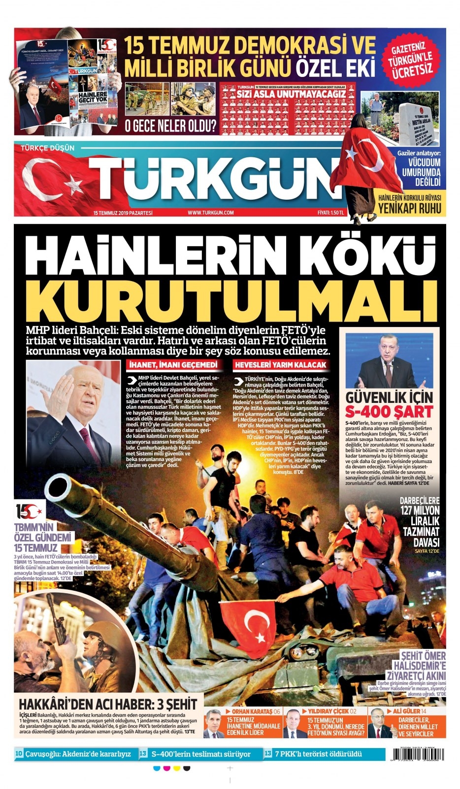 15 Temmuz 2019 Gazete Manşetleri 16
