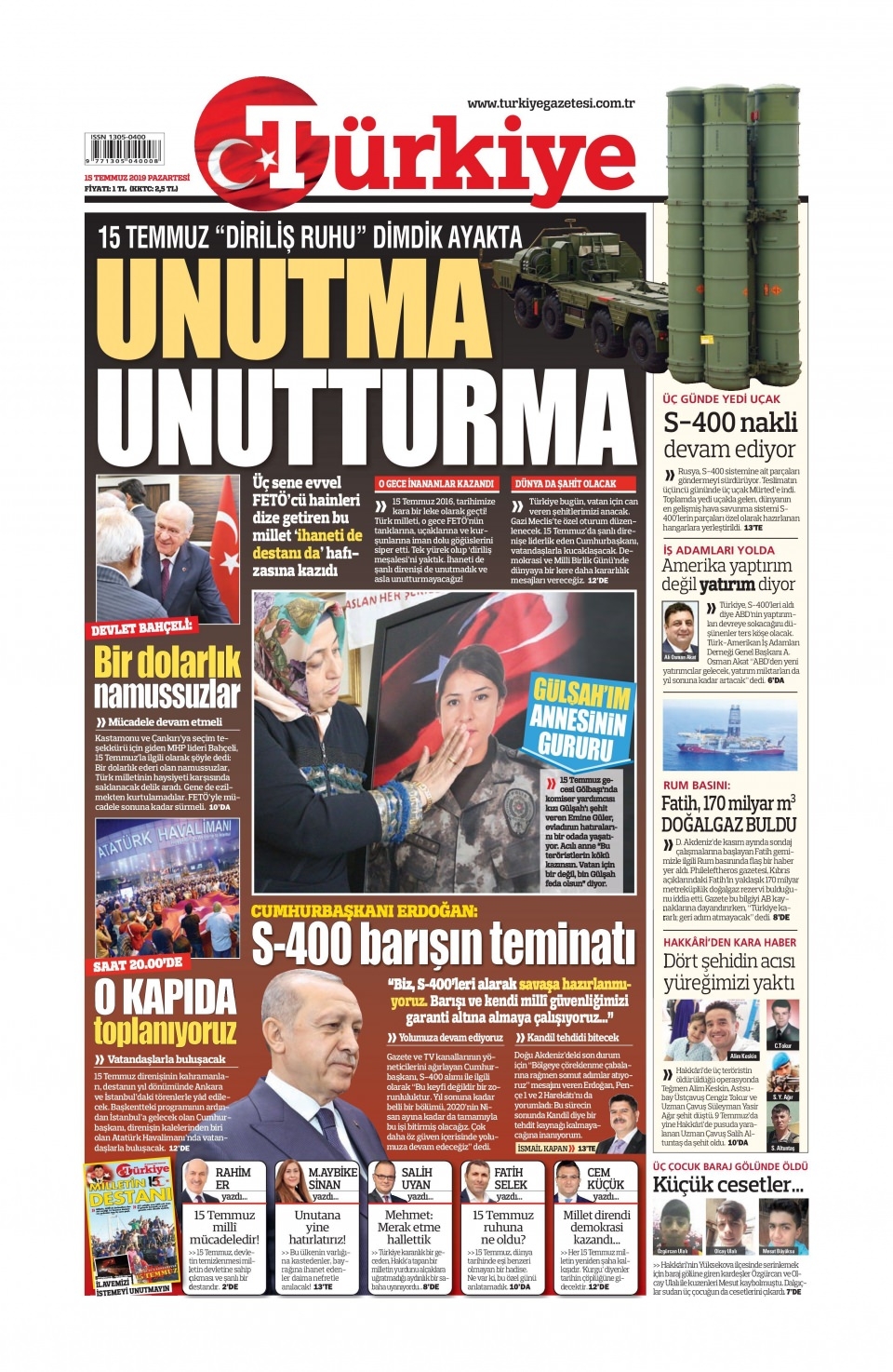 15 Temmuz 2019 Gazete Manşetleri 18