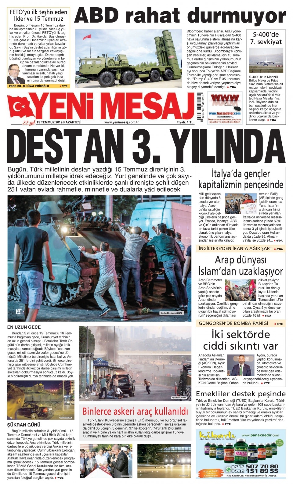 15 Temmuz 2019 Gazete Manşetleri 19