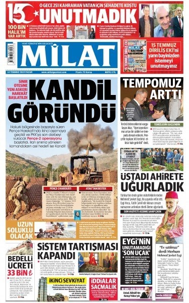 15 Temmuz 2019 Gazete Manşetleri 21