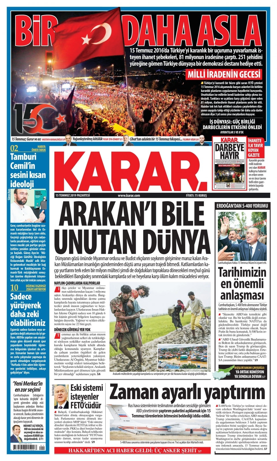 15 Temmuz 2019 Gazete Manşetleri 3