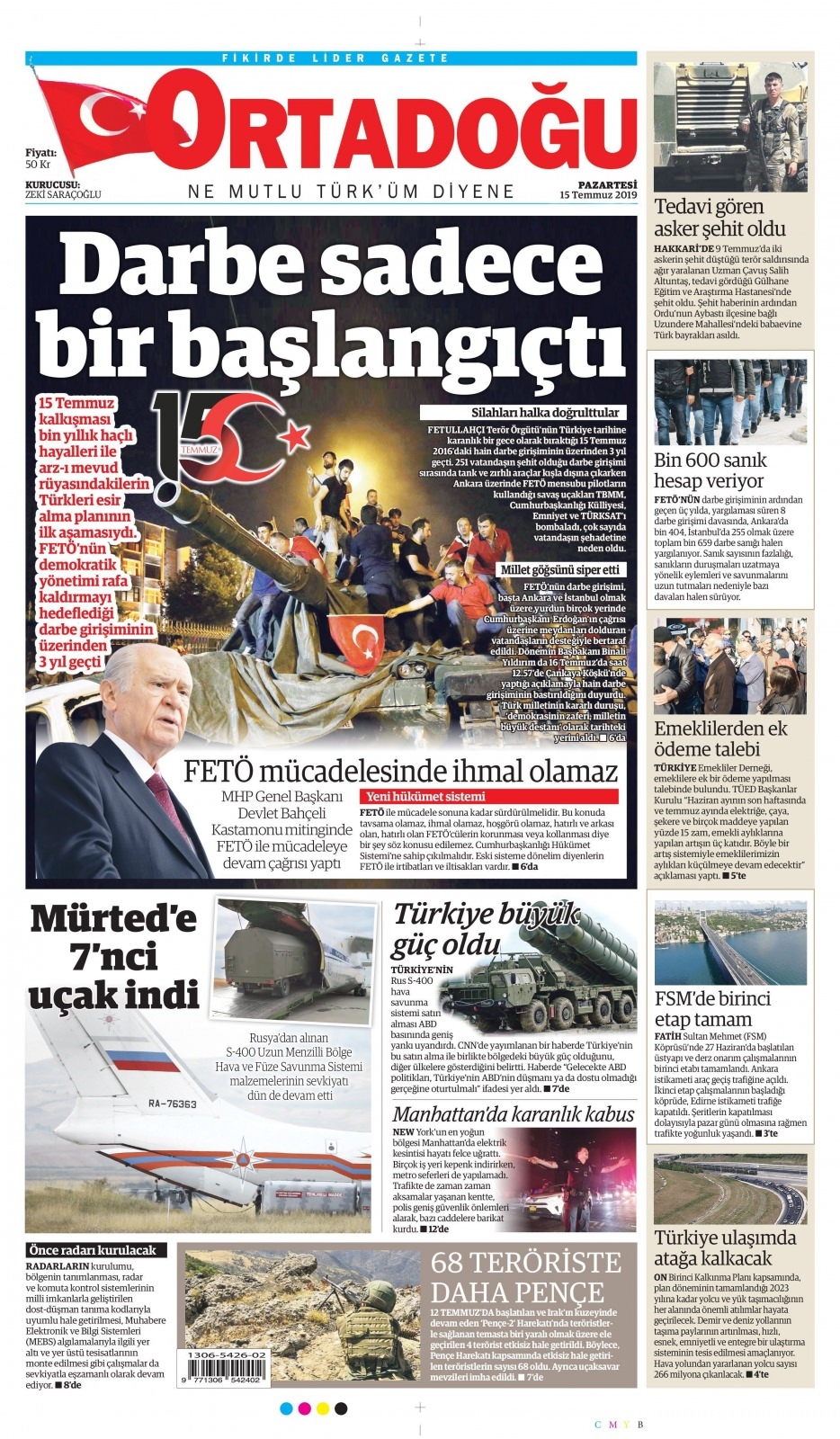 15 Temmuz 2019 Gazete Manşetleri 4