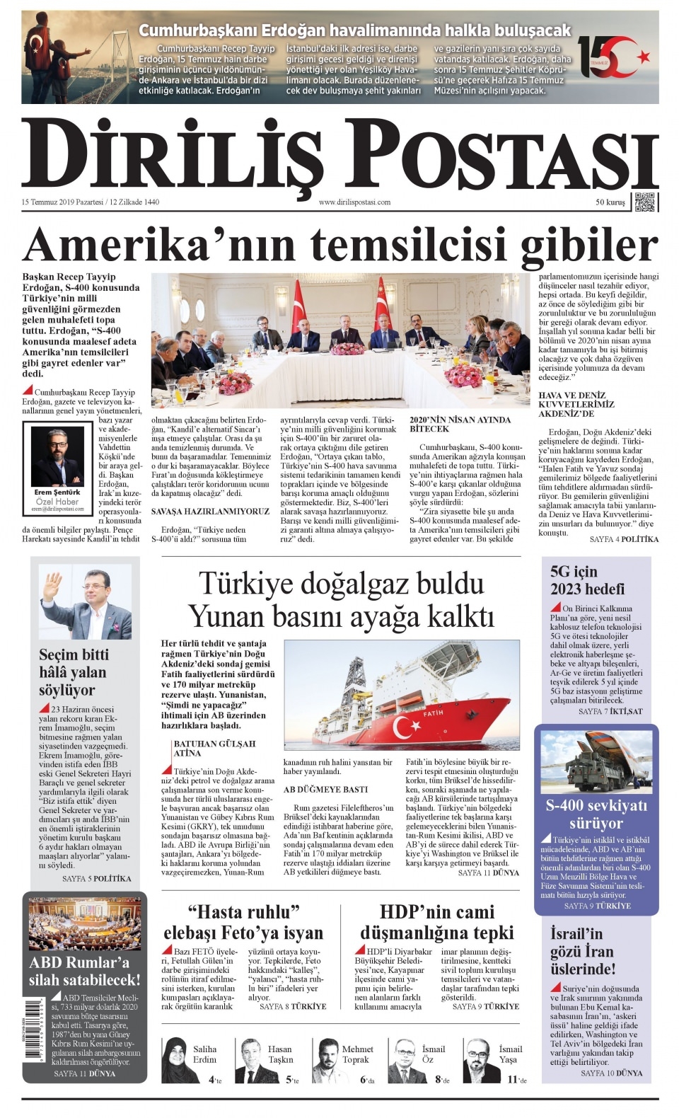 15 Temmuz 2019 Gazete Manşetleri 6