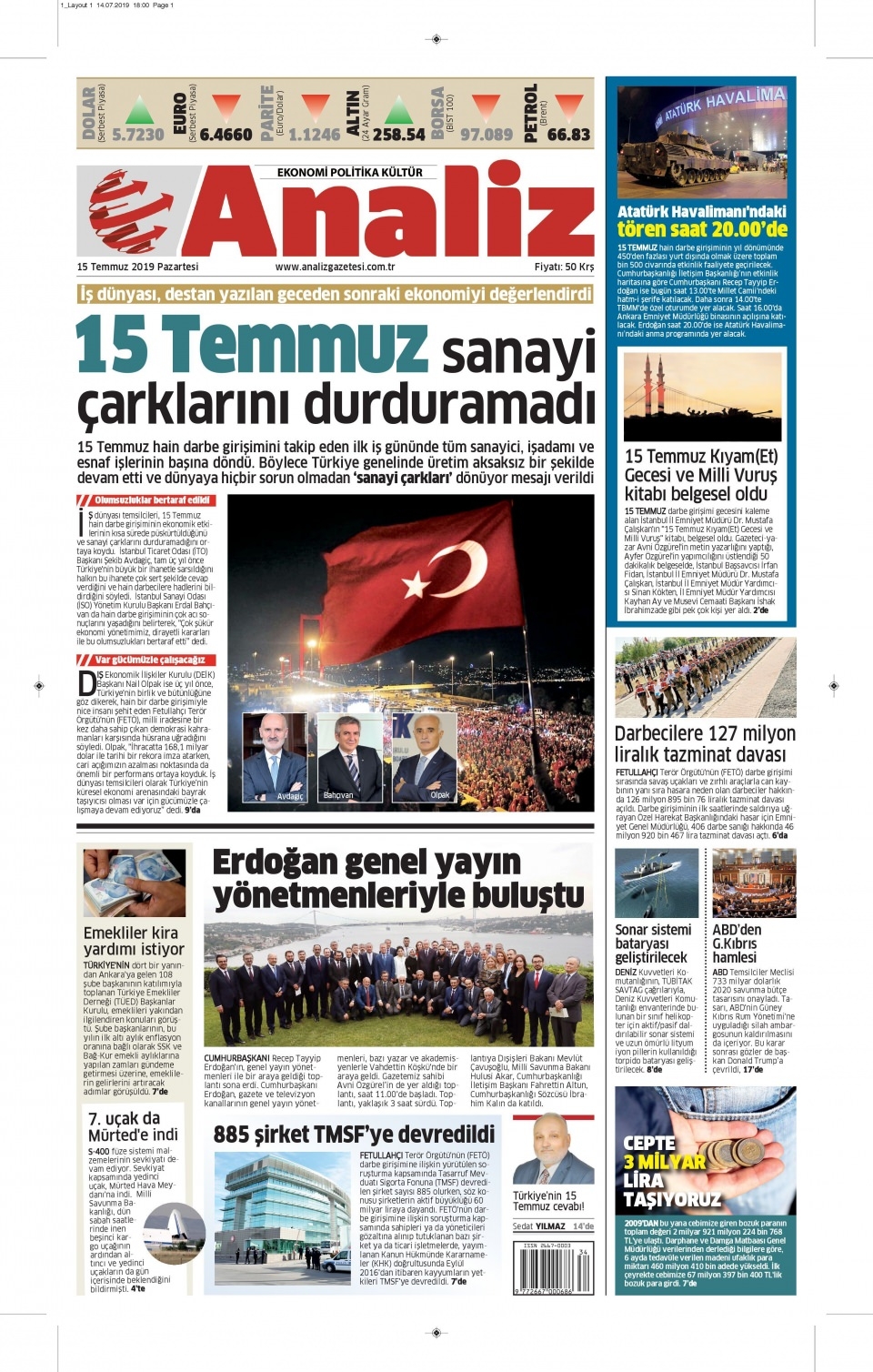 15 Temmuz 2019 Gazete Manşetleri 7