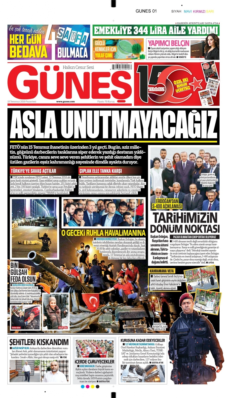 15 Temmuz 2019 Gazete Manşetleri 9