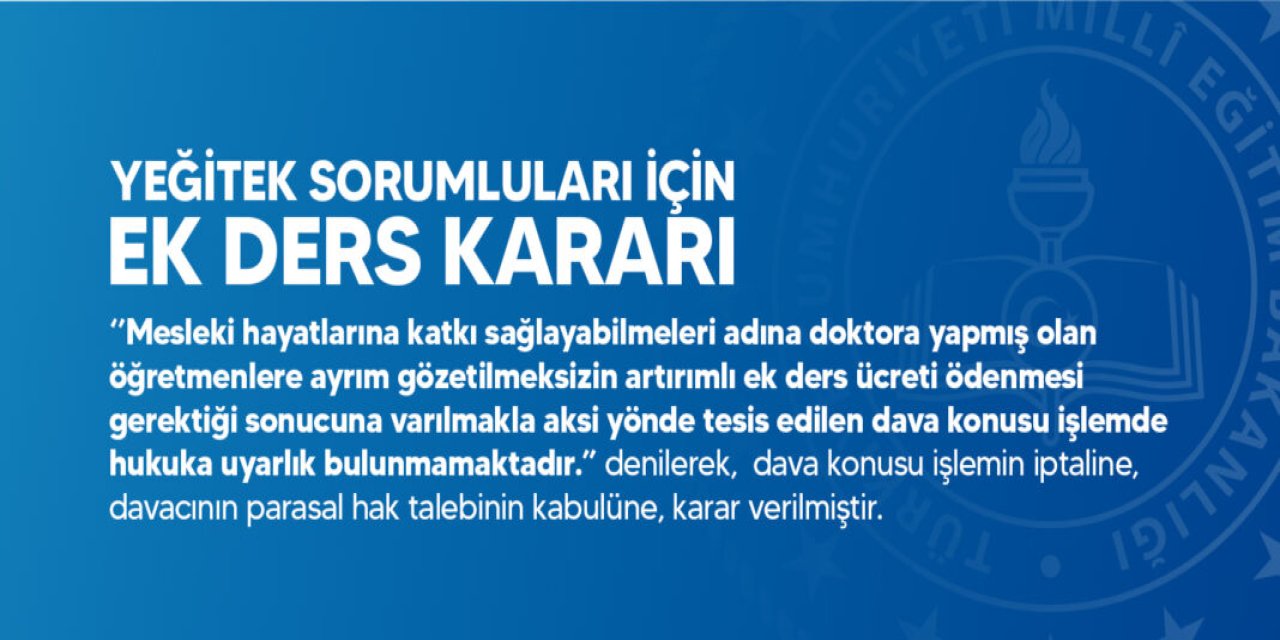 MEB YEĞİTEK Okul Sorumluları İçin Ek Ders Kararı