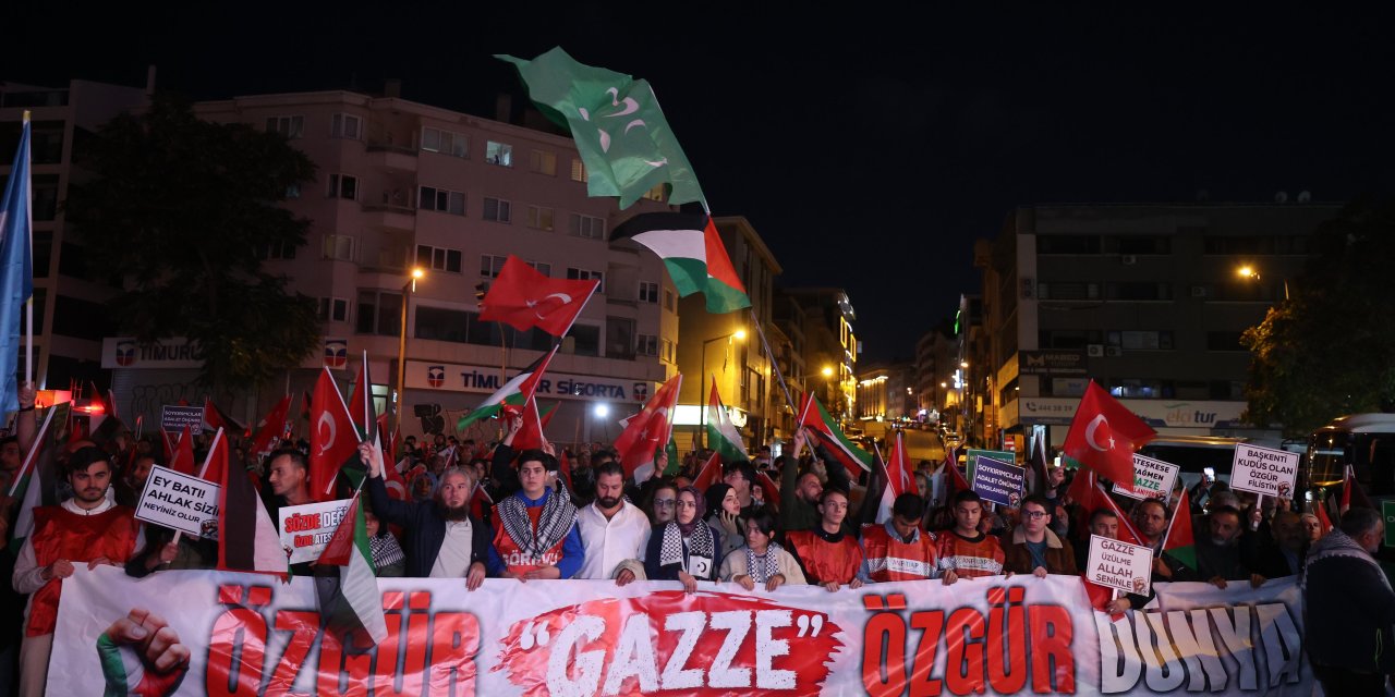 Ankara'da Gazze yürüyüşü: On binlerce kişi Filistin için yürüdü
