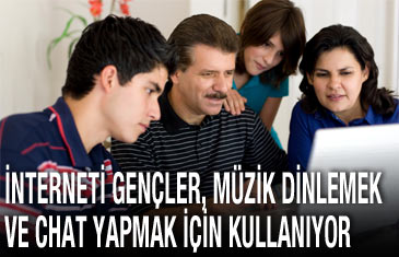 İnterneti gençler, ençok müzik dinlemek ve chat yapmak için kullanıyor