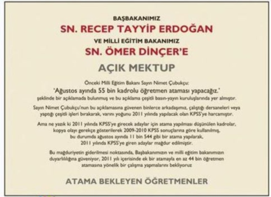 Atama bekleyen öğretmenler gazeteye ilan verdi