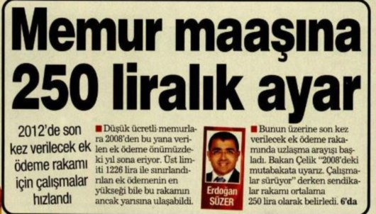 Memur maaşlarına 250 liralık ayar