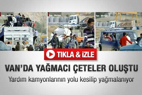 Van'da yardım tırını canlı yayında yağmaladılar - İzle