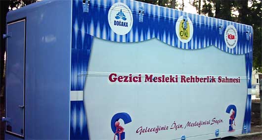 Gezici Mesleki Rehberlik Sahnesi köy yollarında