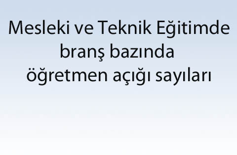 Mesleki ve Teknik Eğitimde branş bazında öğretmen açığı sayıları