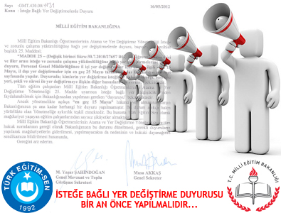 İsteğe Bağlı Yer Değişikliği bir an evvel yapılmalıdır