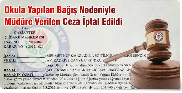 Müdüre "Bağış Cezası" yargıdan döndü