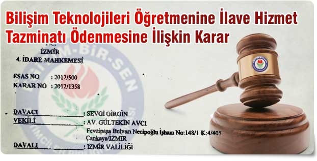 BT Öğretmenlerine İlave Hizmet Tazminatı