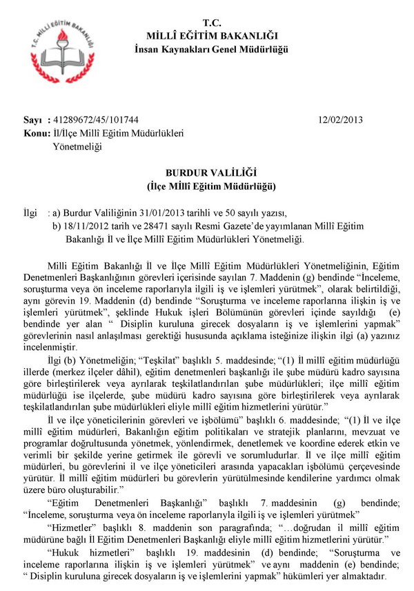 İllerde soruşturmaları Eğt. Denetmenleri yapacak