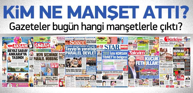 12 Eylül 2014 gazete manşetleri