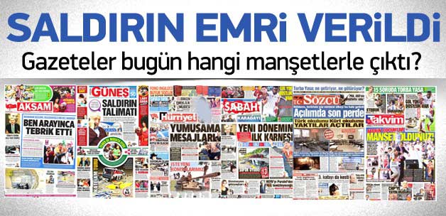 15 Eylül 2014 gazete manşetleri
