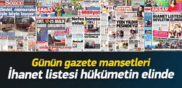 3 Kasım 2014 gazete manşetleri