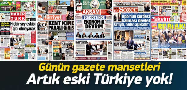 7 Kasım 2014 gazete manşetleri