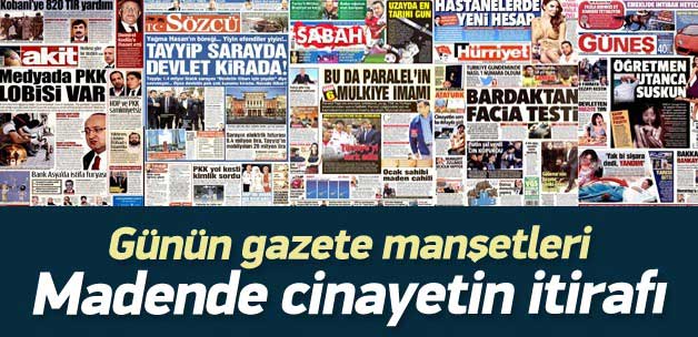 12 Kasım 2014 gazete manşetleri