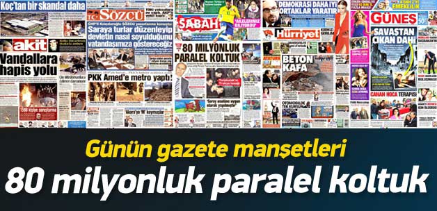 14 Kasım 2014 gazete manşetleri