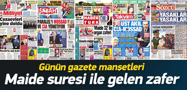 27 Kasım 2014 gazete manşetleri