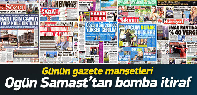 10 Aralık 2014 gazete manşetleri