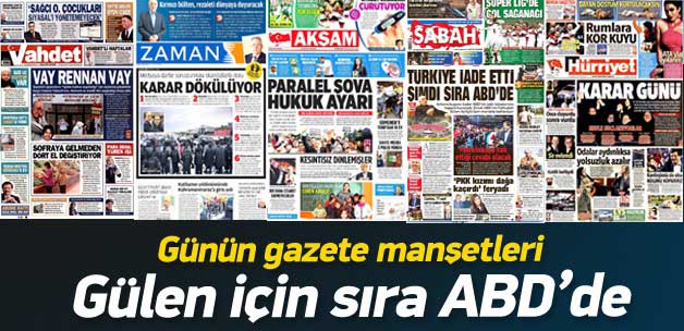 22 Aralık 2014 gazete manşetleri