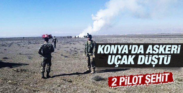 Konya'da askeri uçak düştü
