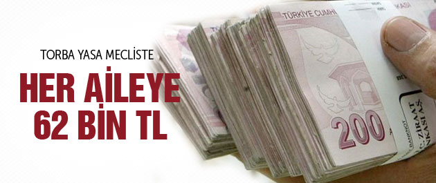 Her aileye 62 bin TL geliyor