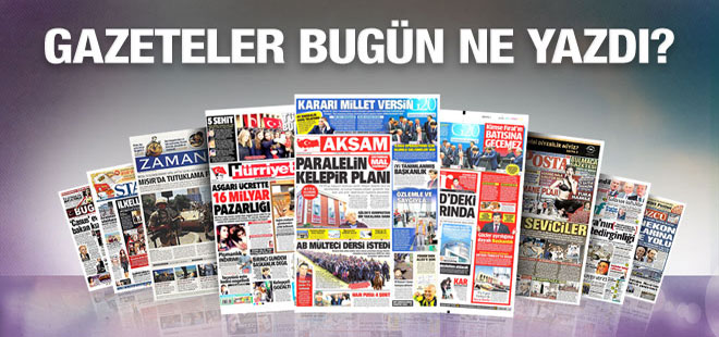 15 Kasım 2015 gazete manşetleri