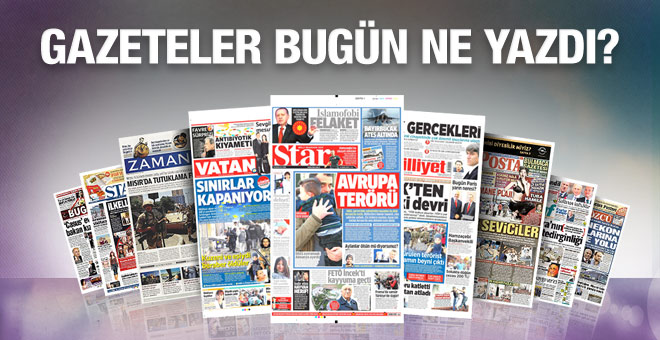 20 Kasım 2015 gazete manşetleri
