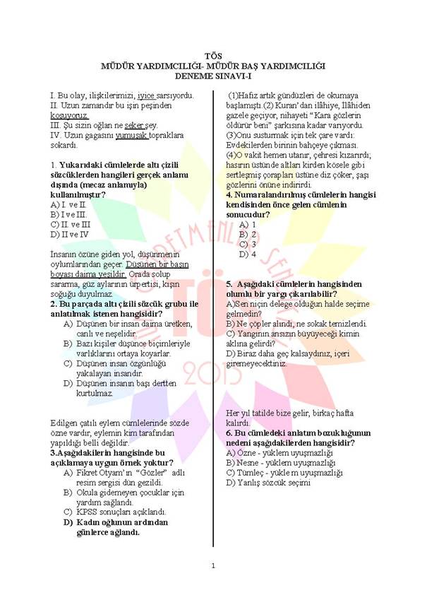 Müdür Yardımcılığı Deneme Sınavı 2016