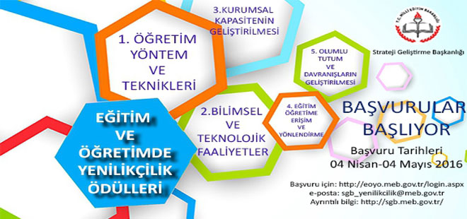 Eğitim Ve Öğretimde Yenilikçilik Ödülleri Başvuruları (4 Nisan-4 Mayıs 2016)